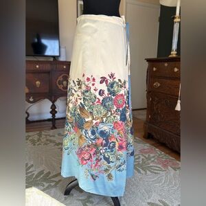 🌸 Vintage Floral Wrap Skirt – Cottagecore Linen Blend | One Size 🌸